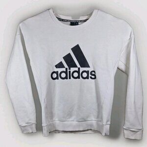 Adidas Sweatshirt Womens Size S White Black Logo Pullover Athletic Long Sleeve